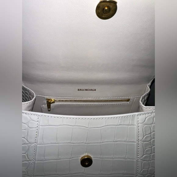 SOLD‼️BALENCIAGA- HOURGLASS SMALL HANDBAG CROCODILE EMBOSSED IN WHITE - Picture 6 of 8